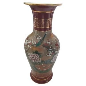 Japanese Ceramic Flower Vase Kutani Ware Vase‎ Birds Floral Crackle Toyo Vintage